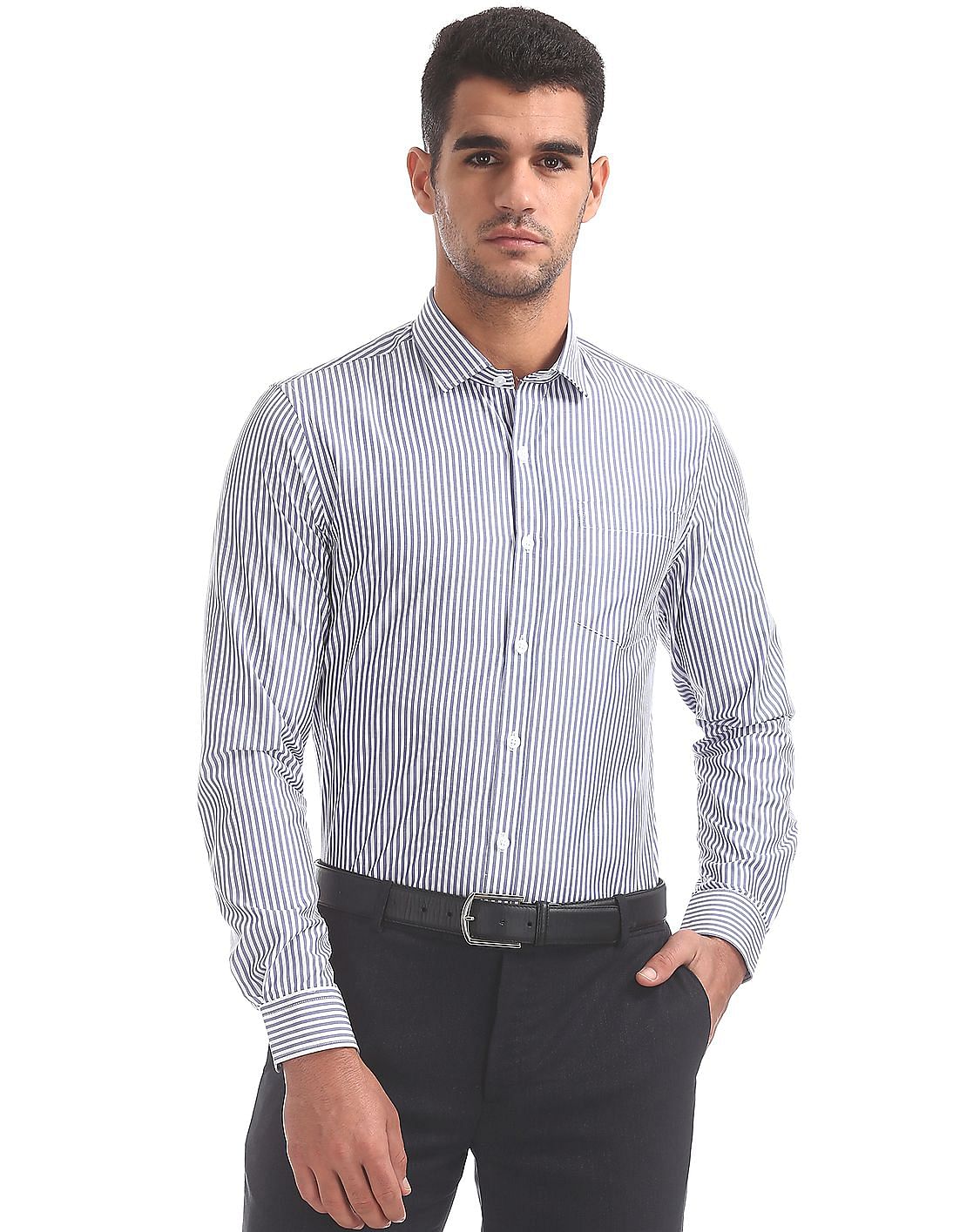 Buy Excalibur Semi Cutaway Collar Striped Shirt - NNNOW.com