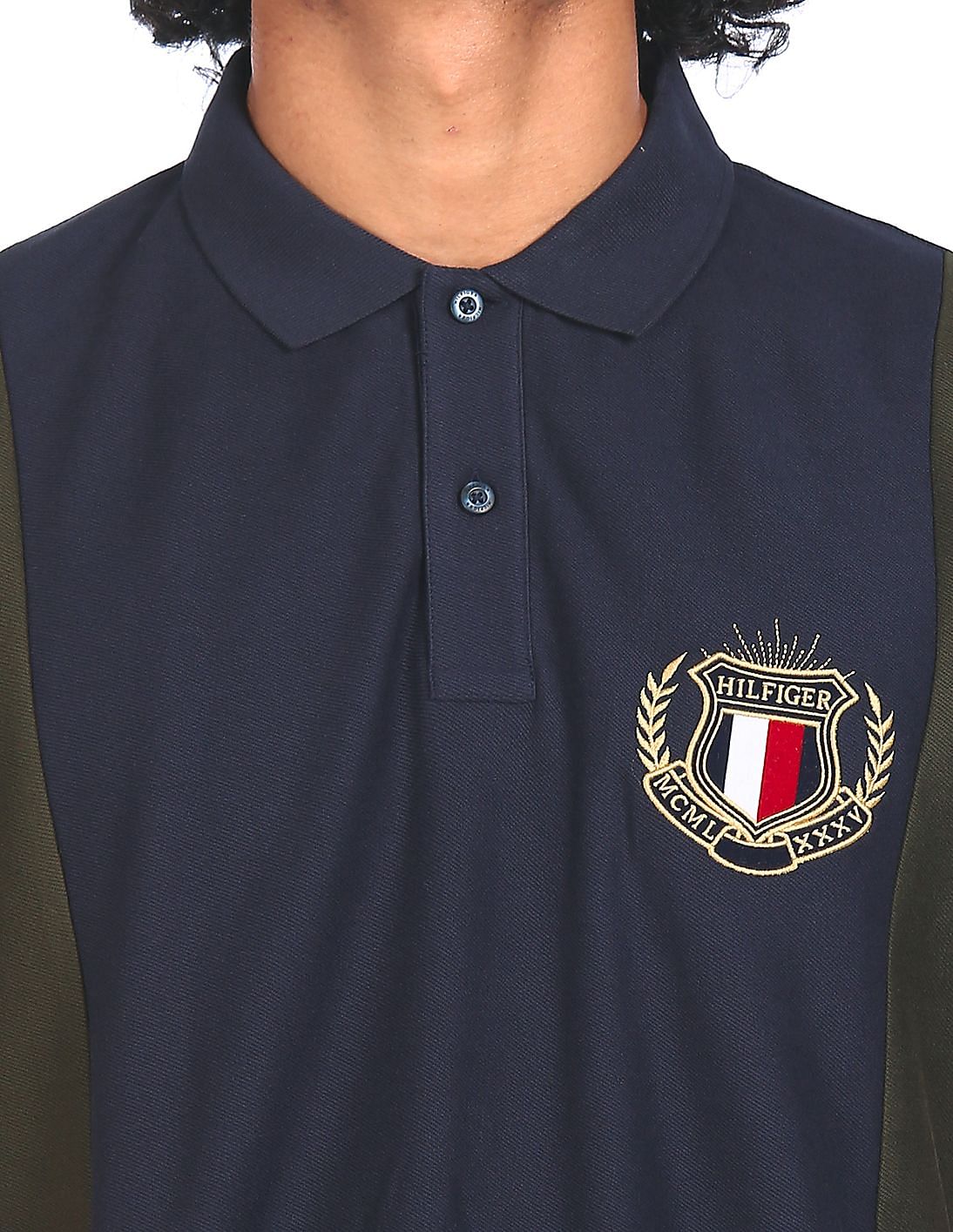 Buy Tommy Hilfiger Men Navy And Olive Colour Block Twill Polo Shirt -  NNNOW.com