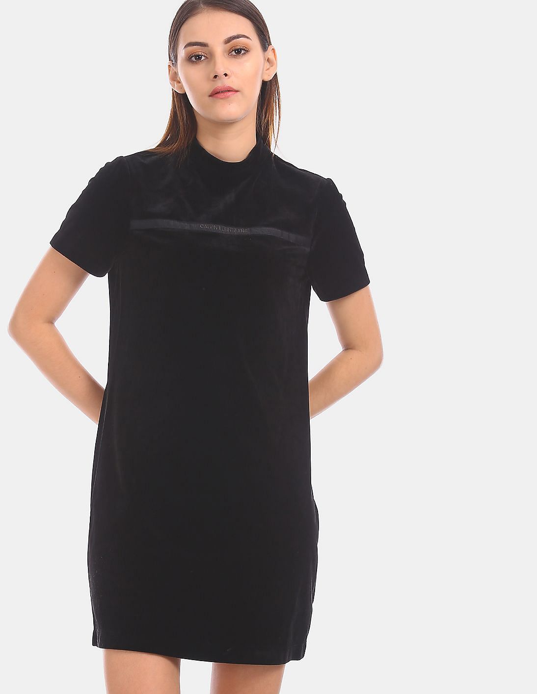 Download Buy Calvin Klein Women Black Mock Neck Velvet T-Shirt Dress - NNNOW.com
