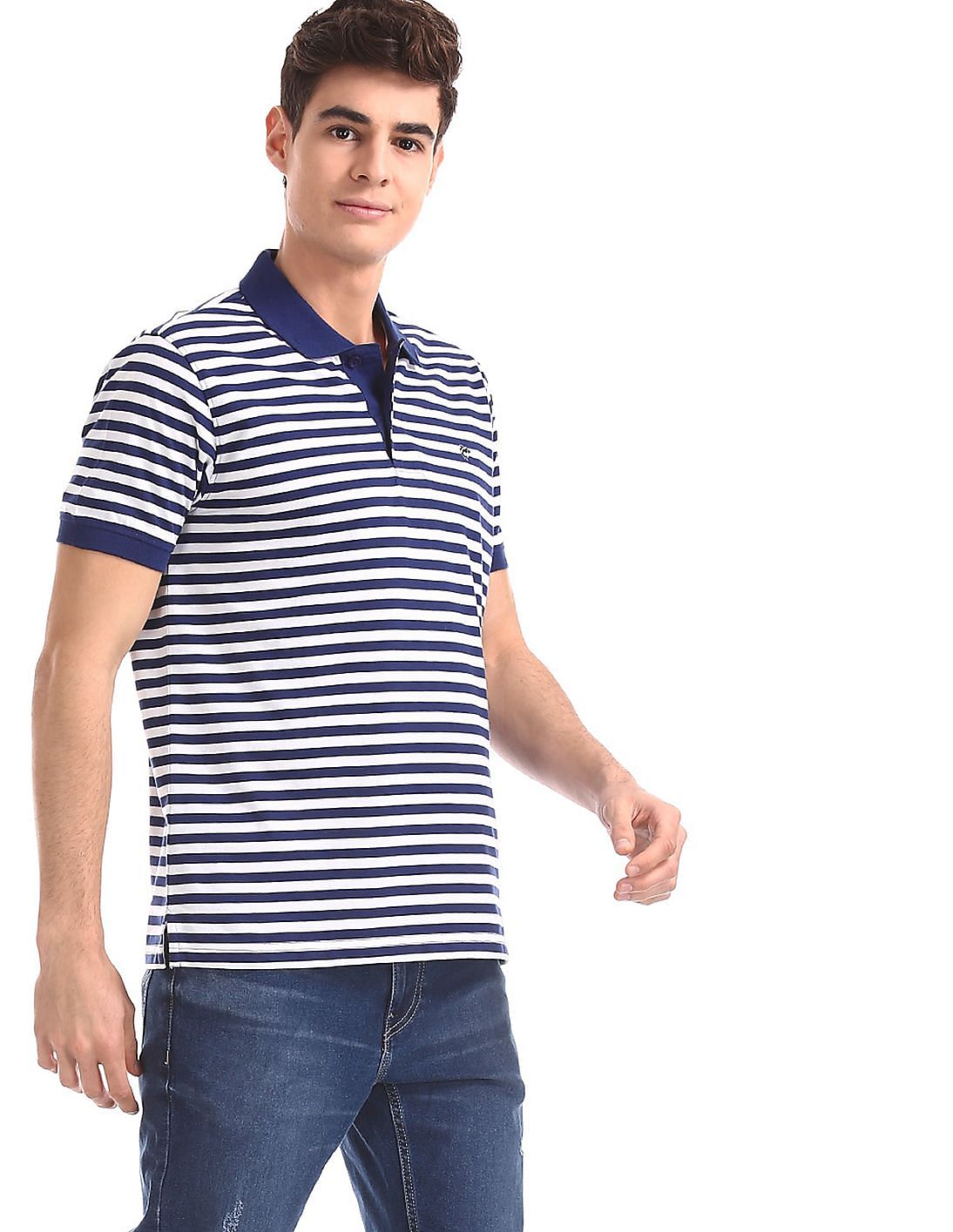 Buy Ruggers Navy And White Horizontal Stripe Polo Shirt - NNNOW.com