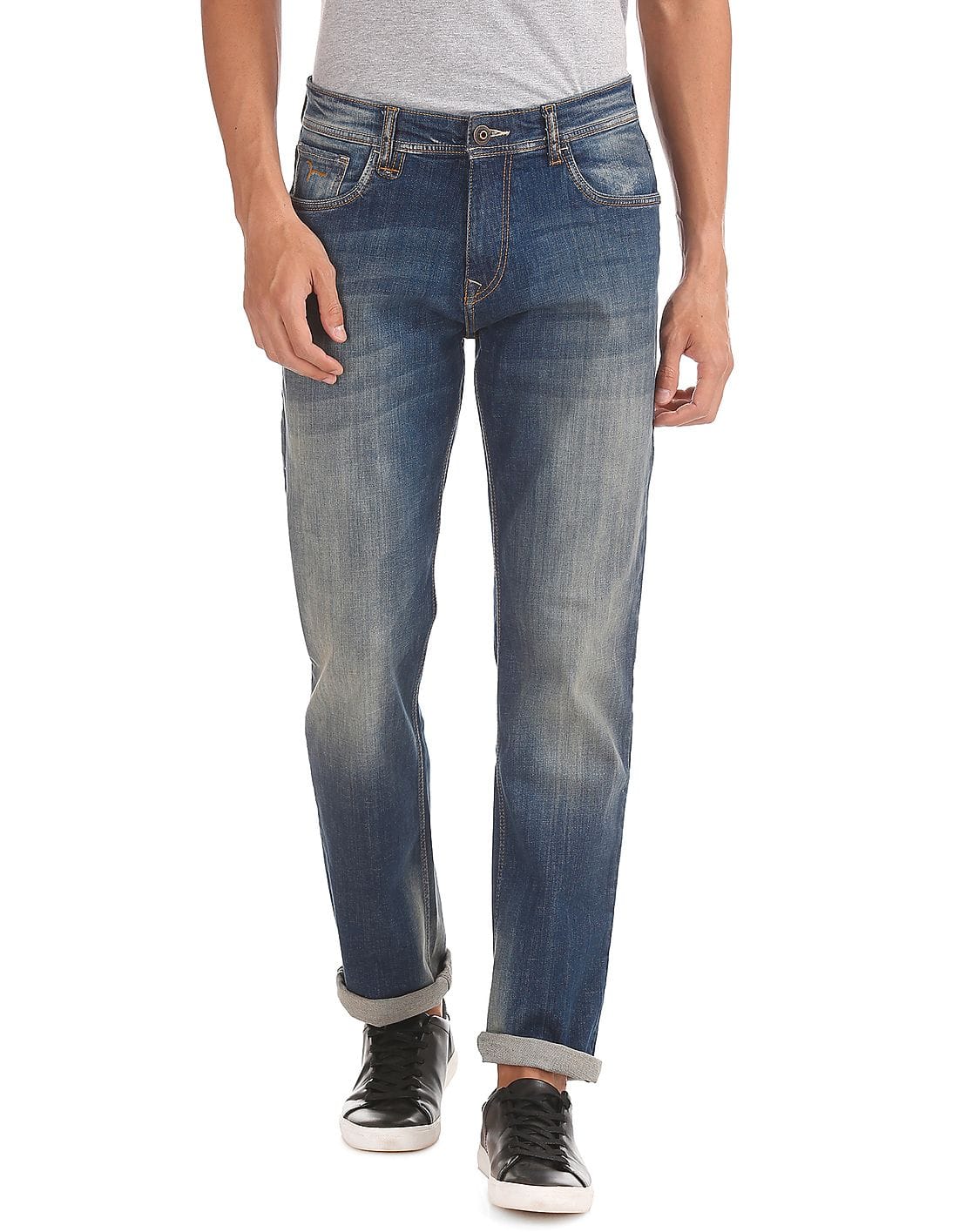 Buy Flying Machine Men Blue Django Straight Fit Stone Wash Jeans