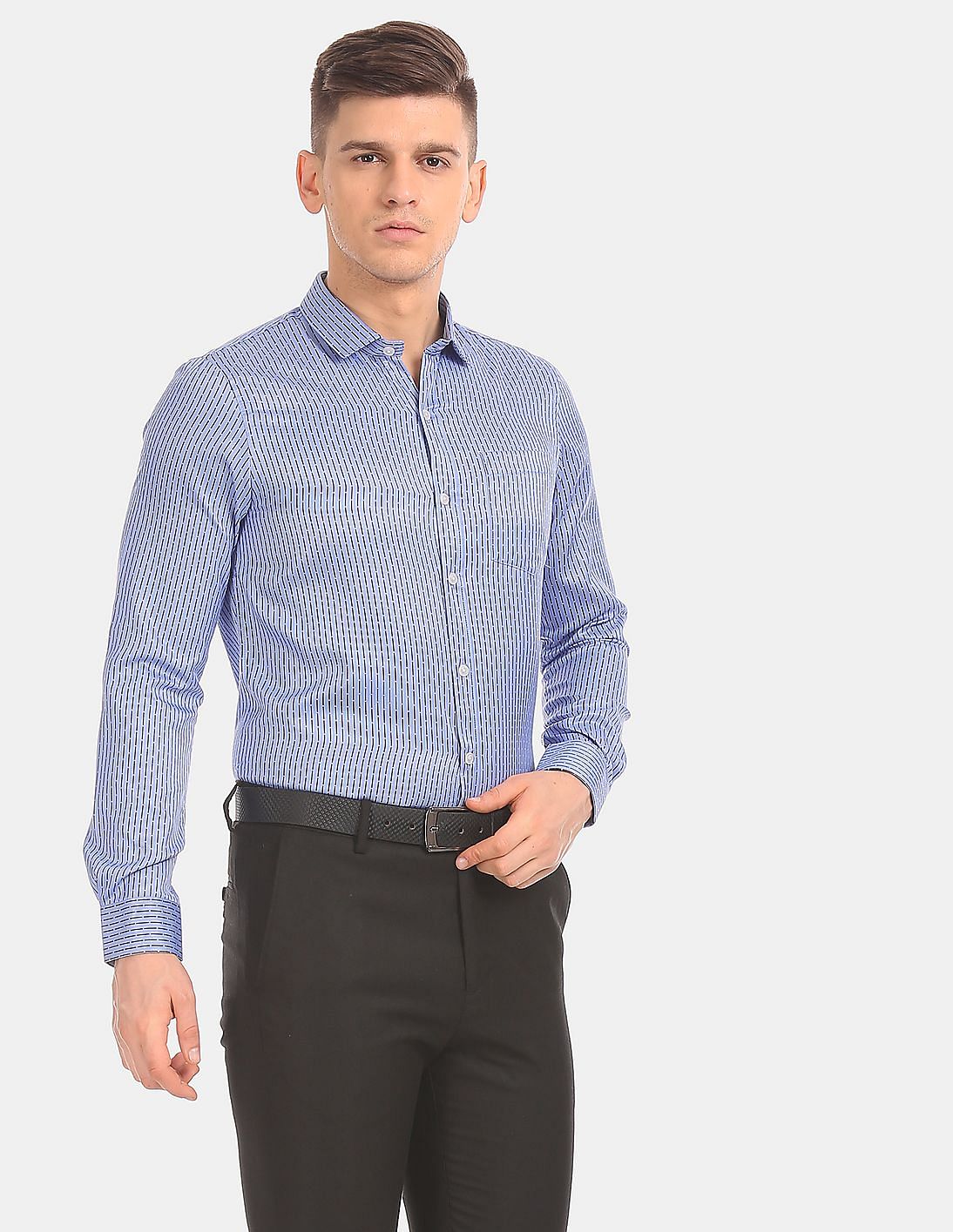 Buy Excalibur Men Assorted Cutaway Collar Striped Shirt - Pack Of 2 ...