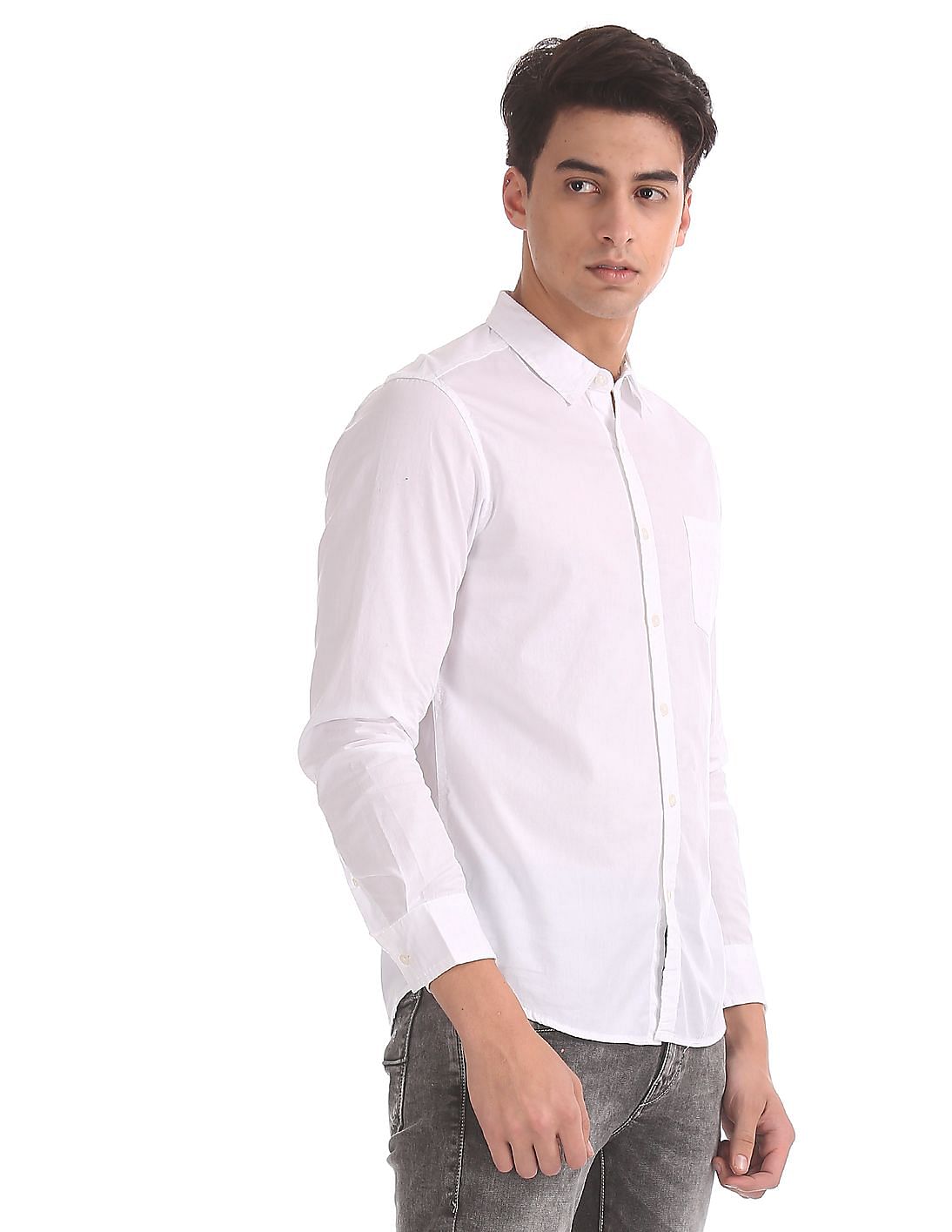 Buy Men White Barrel Cuff Solid Shirt online at NNNOW.com