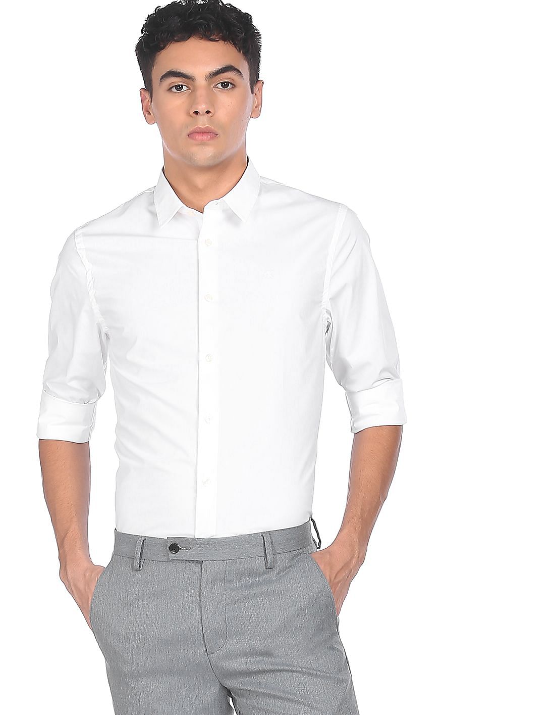 Buy Calvin Klein Men White Spread Collar Solid Formal Shirt - NNNOW.com