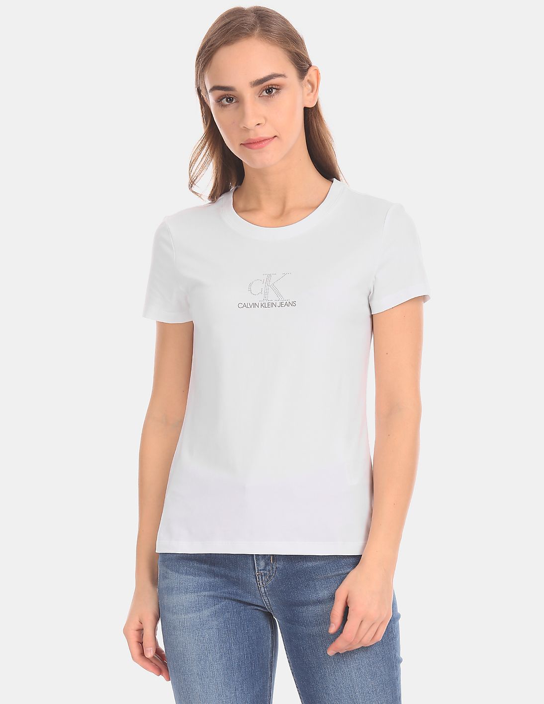 Buy Calvin Klein Women White Slim Fit Crystal Logo