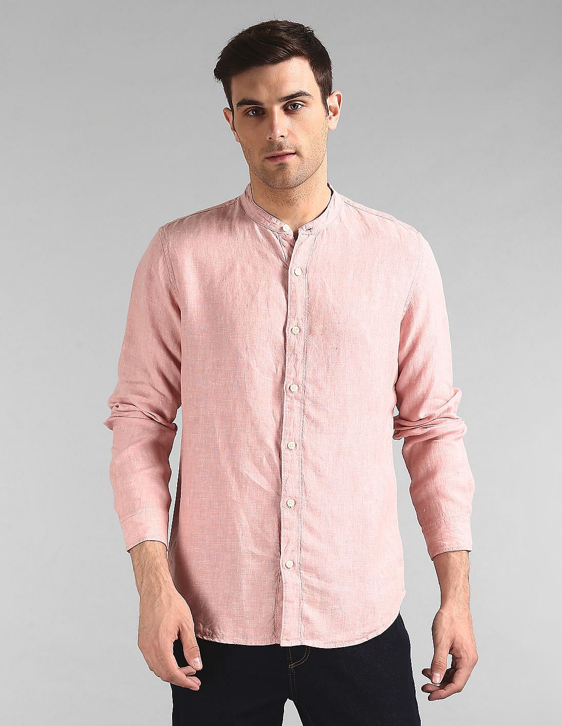 Buy GAP Men Pink Linen Band Collar Shirt - NNNOW.com