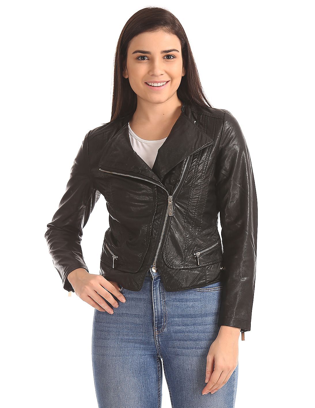 Buy U.S. Polo Assn. Women Asymmetric Zipper Solid Biker Jacket - NNNOW.com