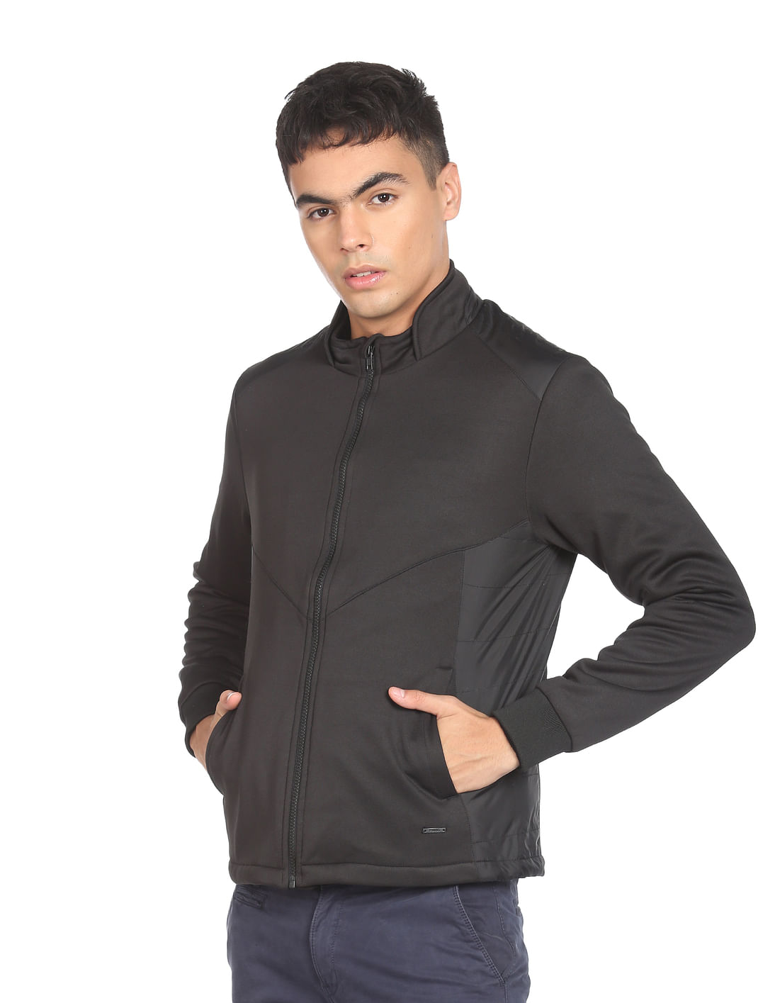 Buy Flying Machine Solid Zip Up Panelled Polyester Jacket