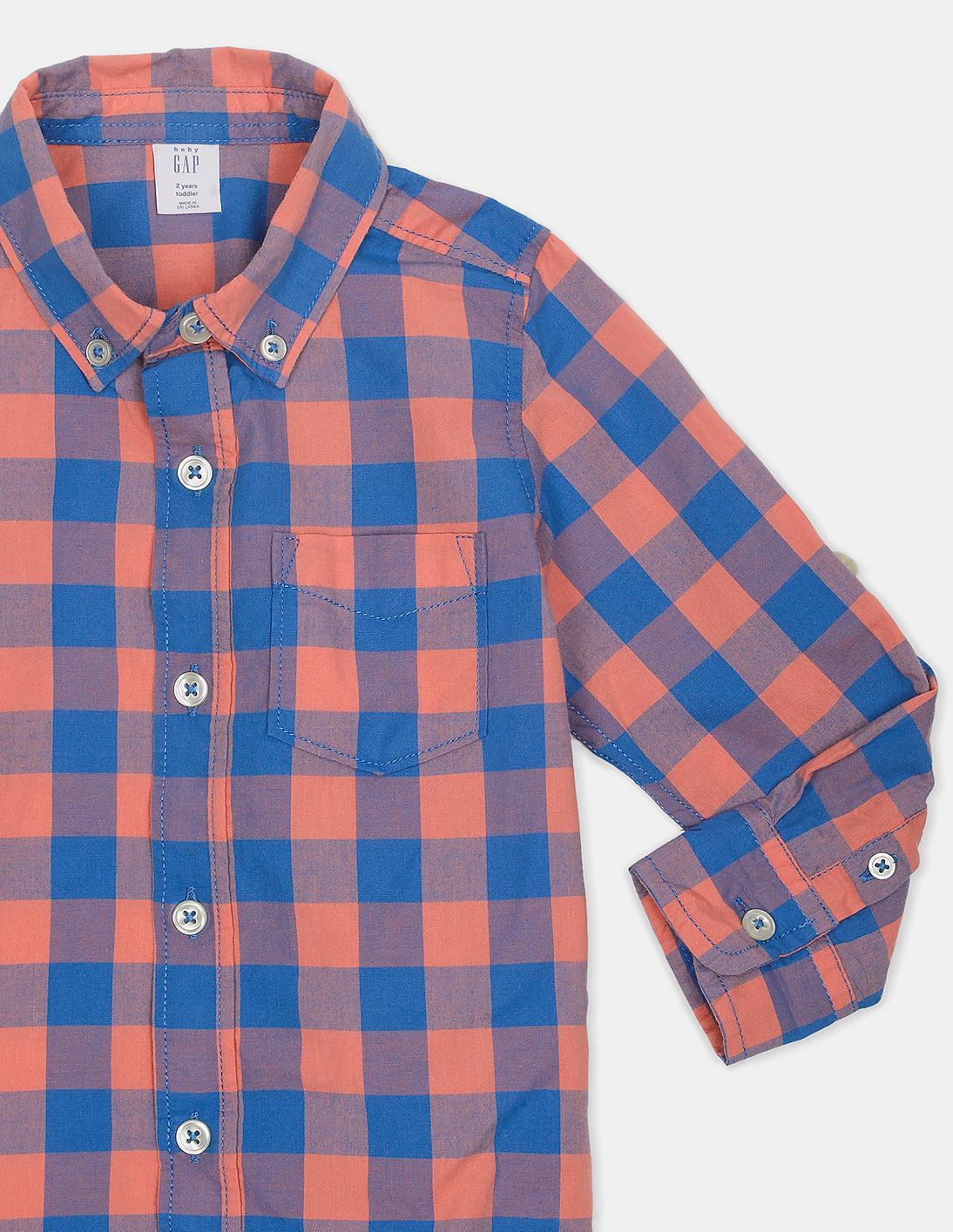 Buy GAP Boys Orange And Blue Long Sleeve Check Shirt - NNNOW.com