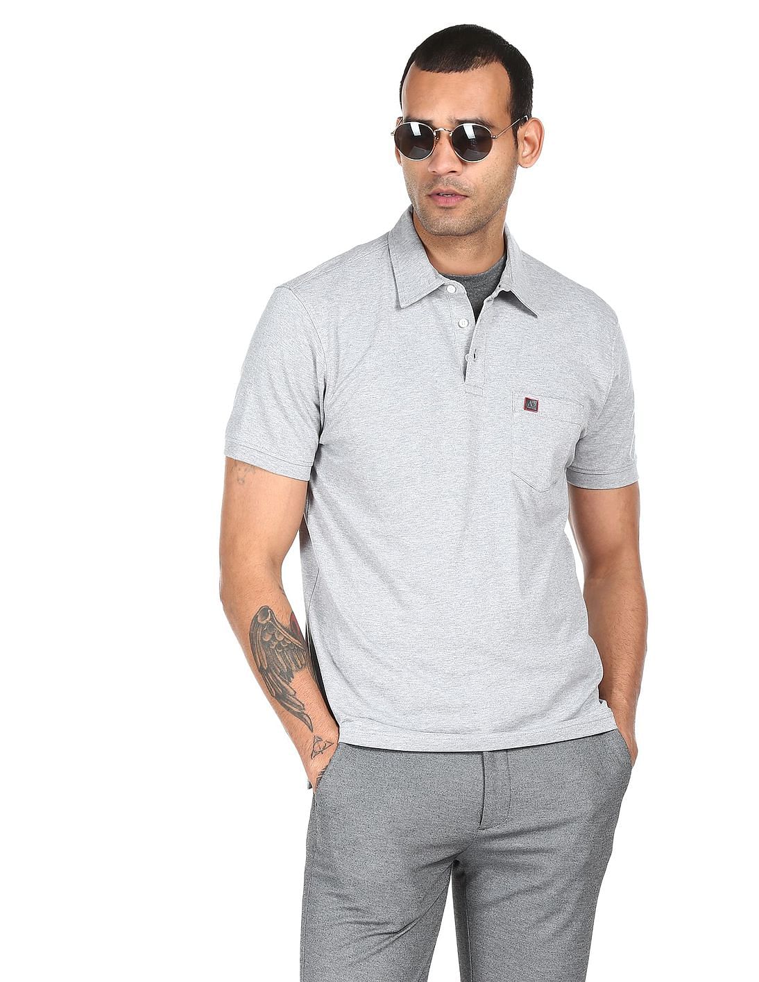 Buy AD by Arvind Cotton Heathered Polo Shirt - NNNOW.com
