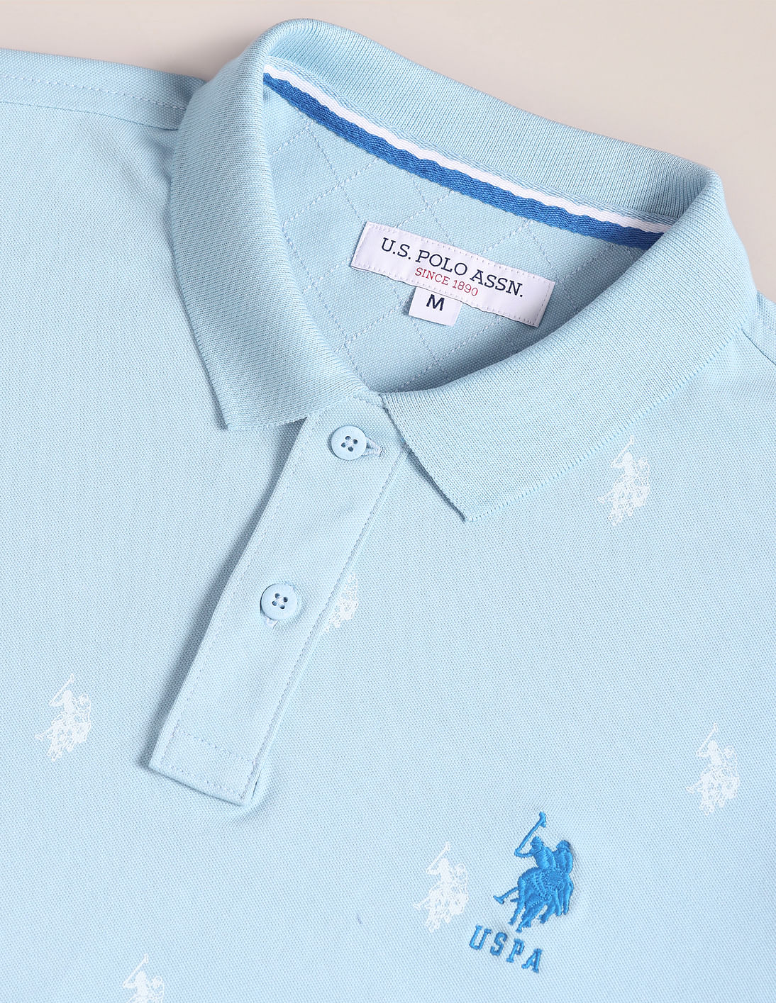 Blue Silk Jersey Polo Tee with Signature Logo Print –