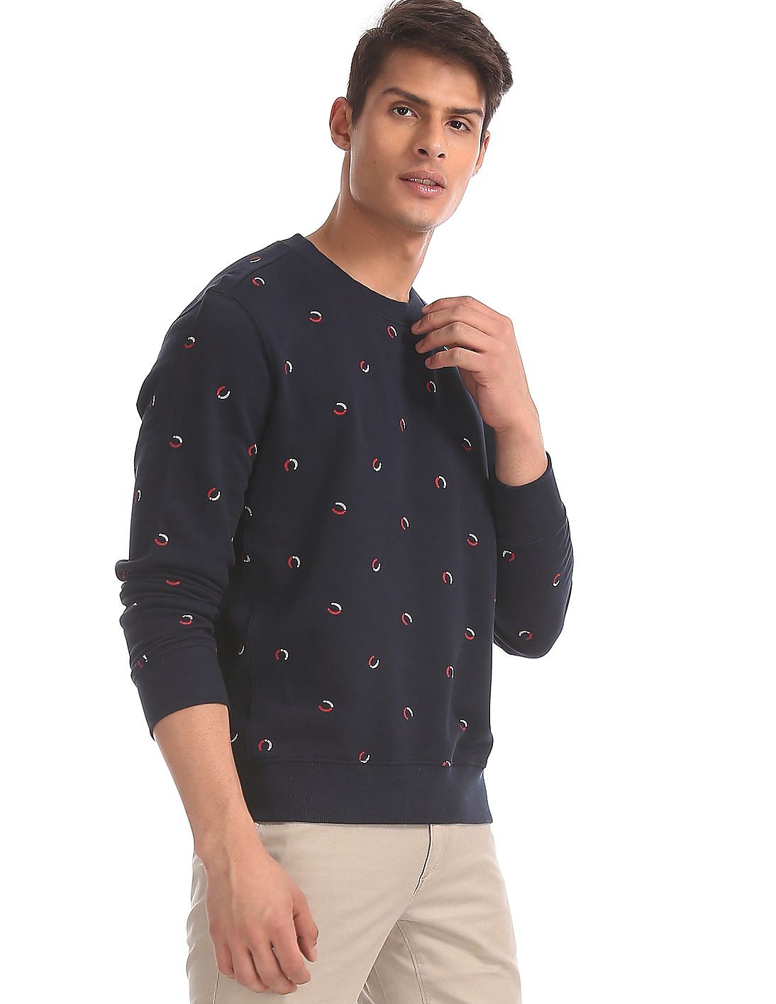 Buy Men Blue Crew Neck Printed Sweatshirt online at NNNOW.com