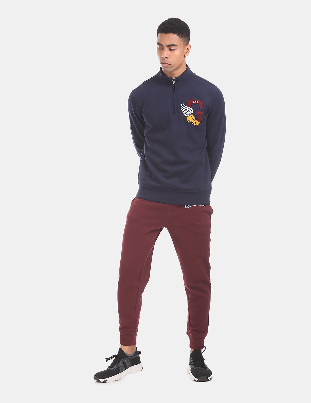 Buy GAP Men Blue Athletic Logo Quarter Zip Mock Neck