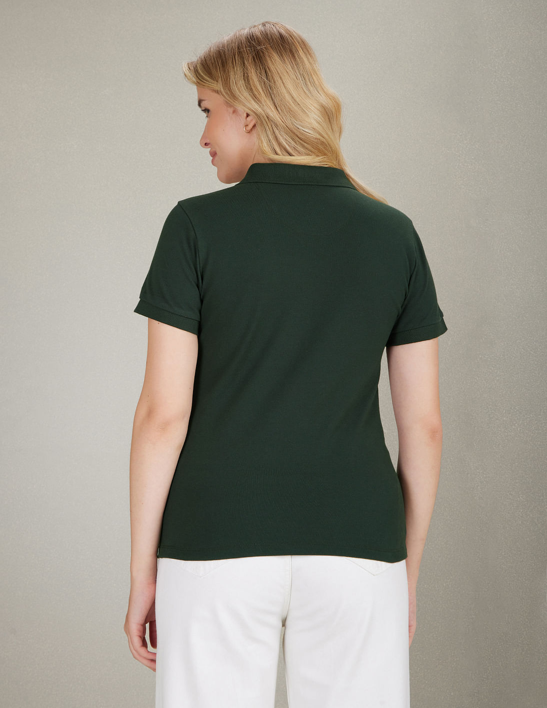 【PORTERNA】Lana zipper T-shirt Blu Pepper Ribbed Knit Johnny Collar Polo Shirt for Women in