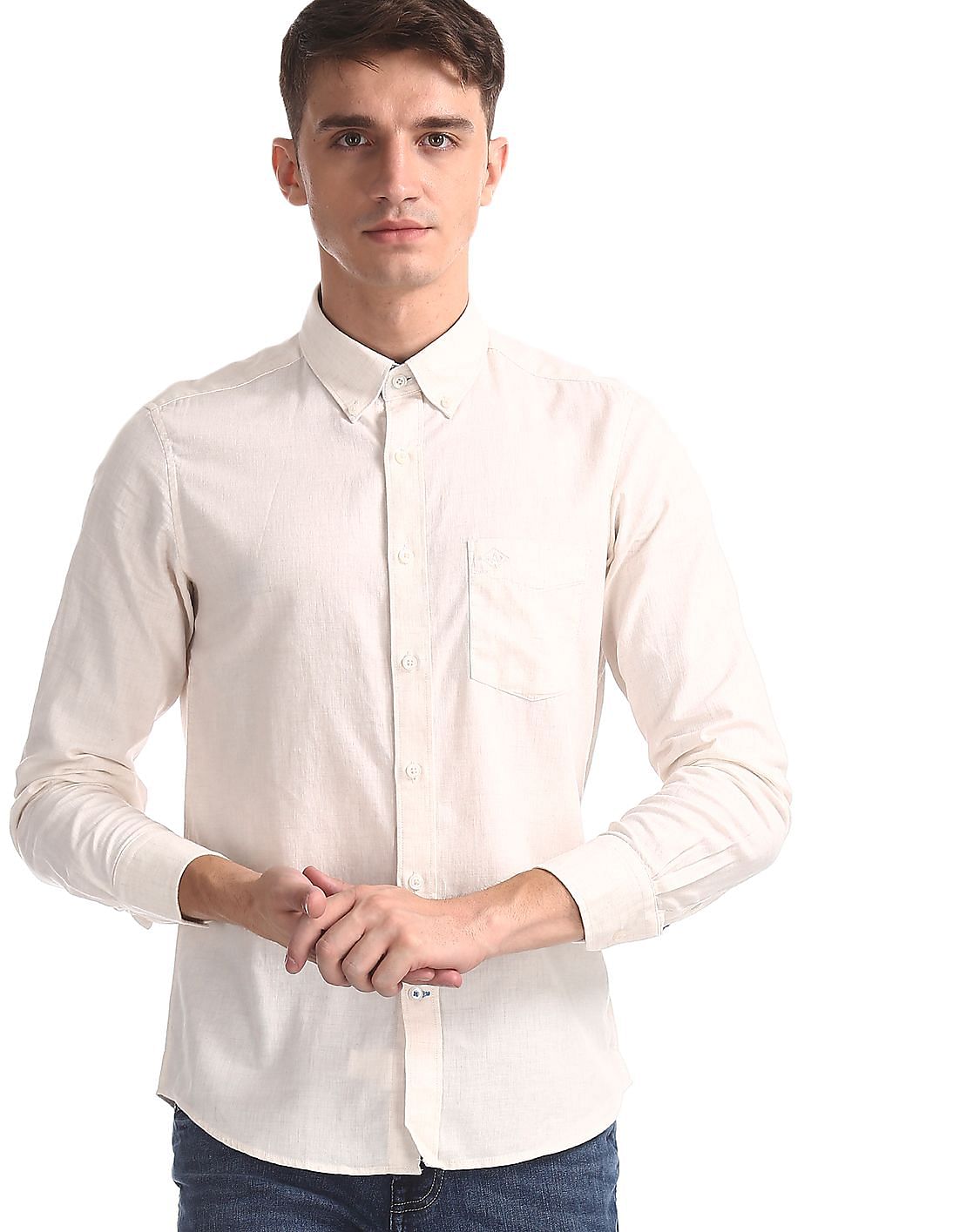 Buy Arrow Sports White Button Down Collar Slim Fit Shirt - NNNOW.com