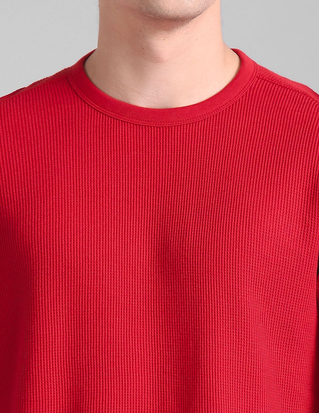 Buy GAP Men Men Red Long Sleeve Classic T-Shirt In Waffle
