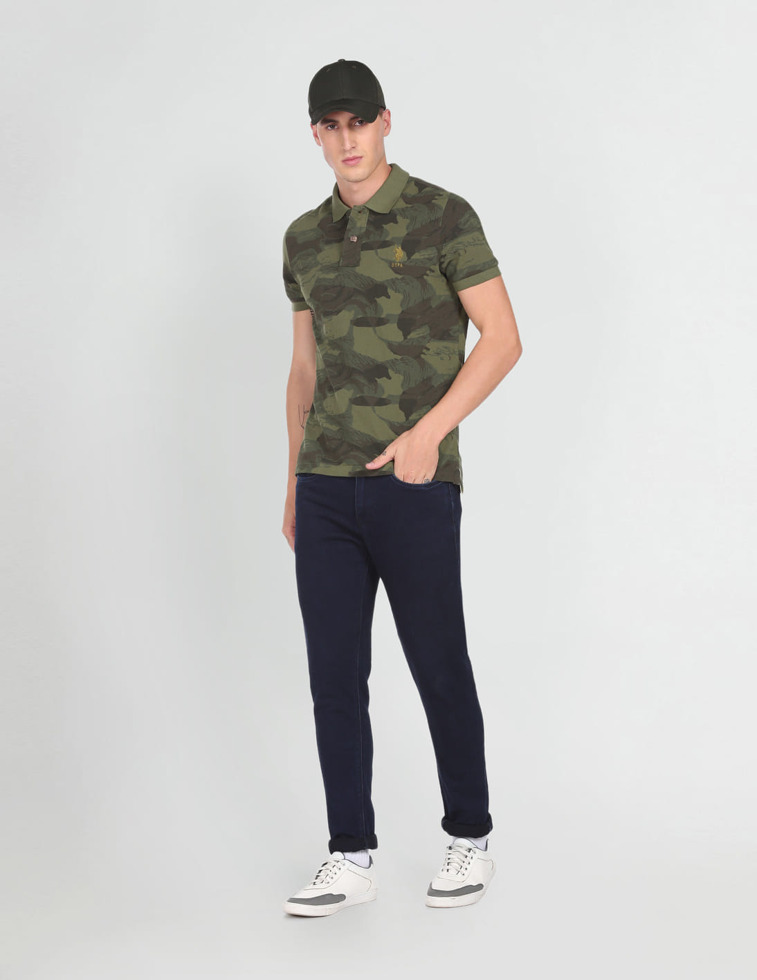 Buy U.S. Polo Assn. Denim Co. Men Olive Camouflage Pique Cotton