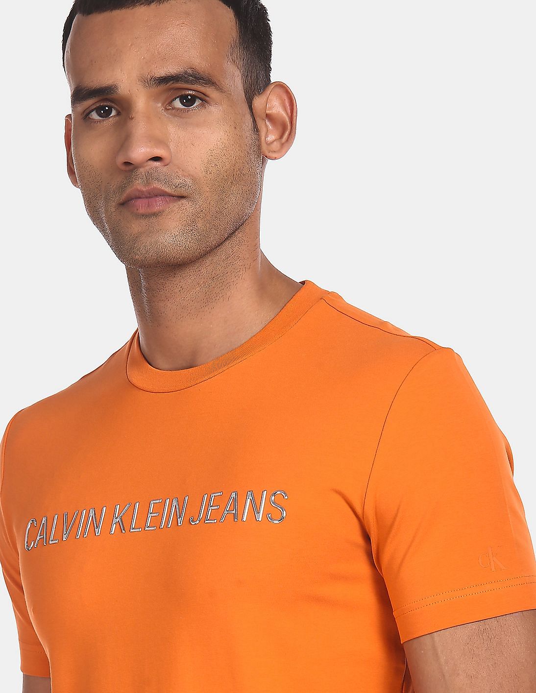Buy Calvin Slim Institutional Orange Logo Shirt Klein T- Jelly Fit Men Metalic
