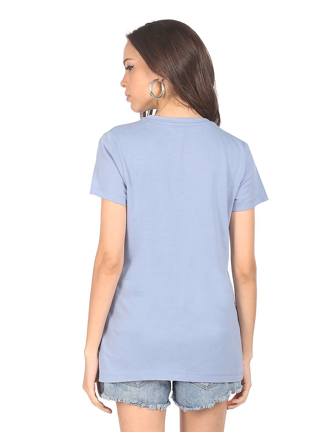 Buy Aeropostale Women Light Blue Round Neck Logo T-Shirt - NNNOW.com