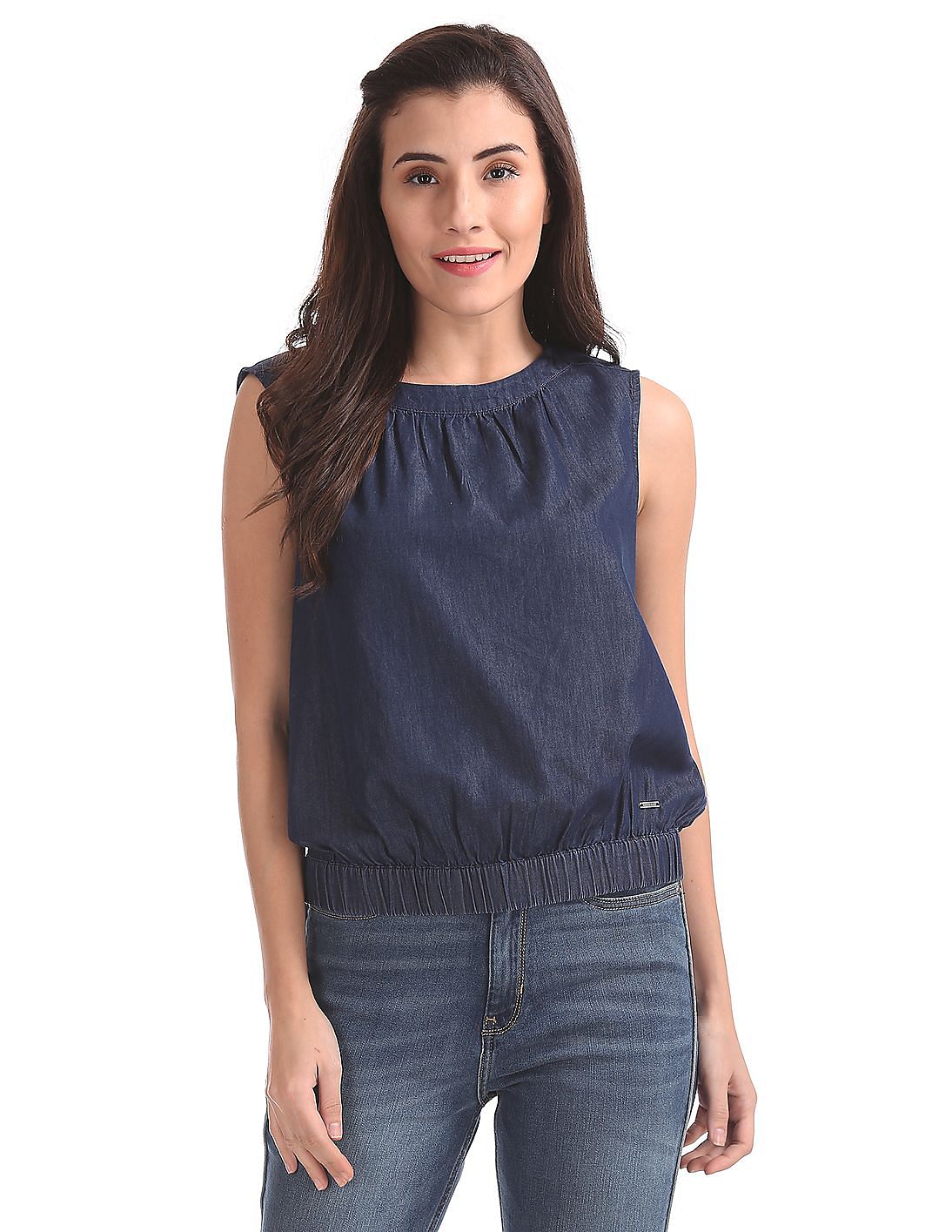 round neck sleeveless tops