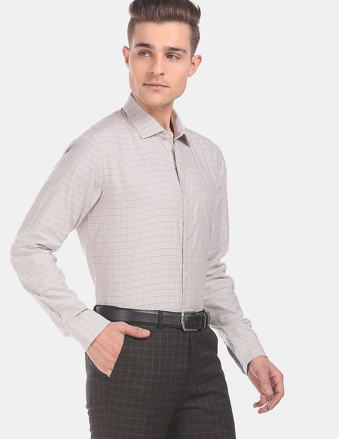 Buy Arrow Newyork Men Beige Spread Collar Check Formal Shirt - NNNOW.com