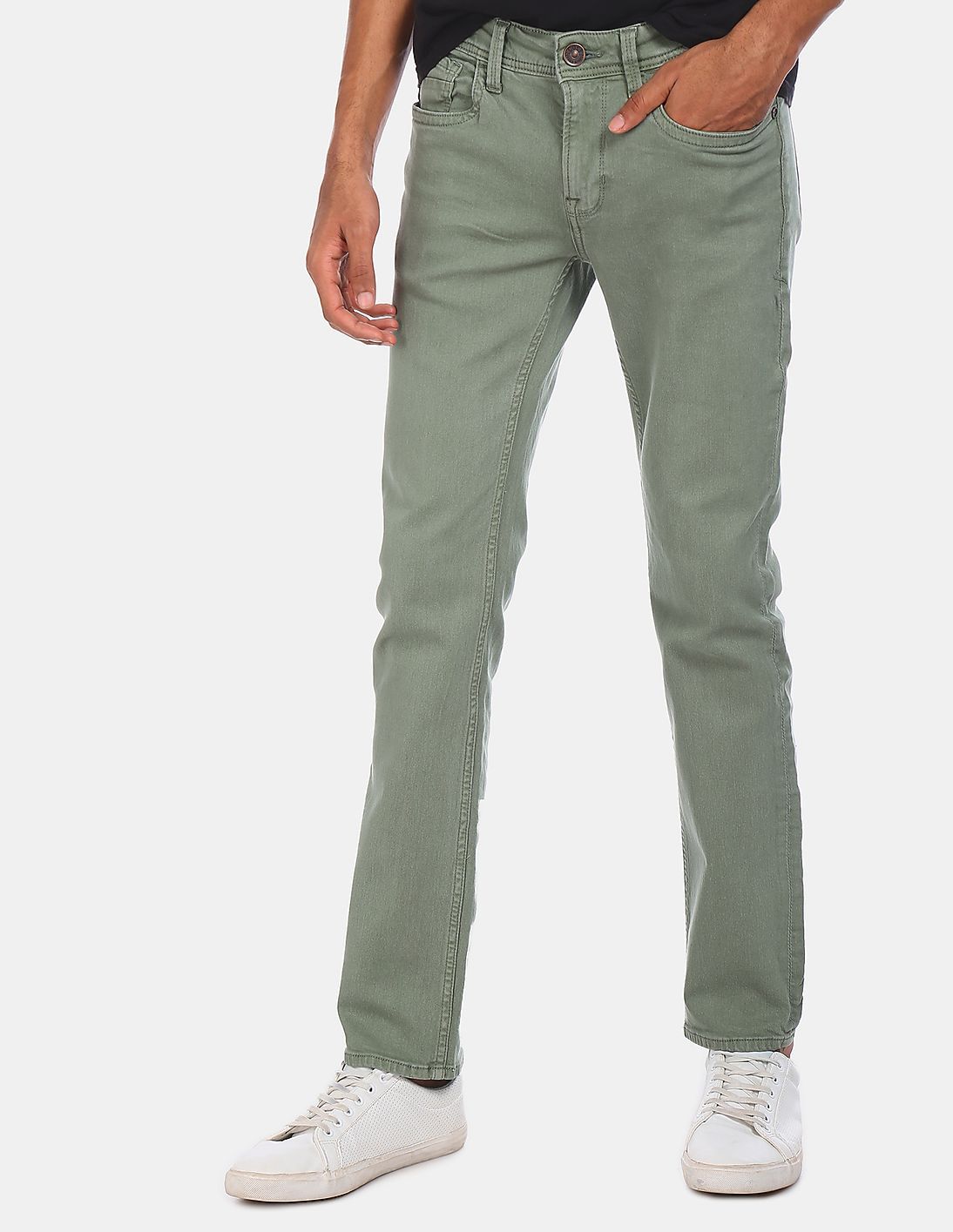 Buy Colt Men Olive Mid Rise Rinsed Jeans