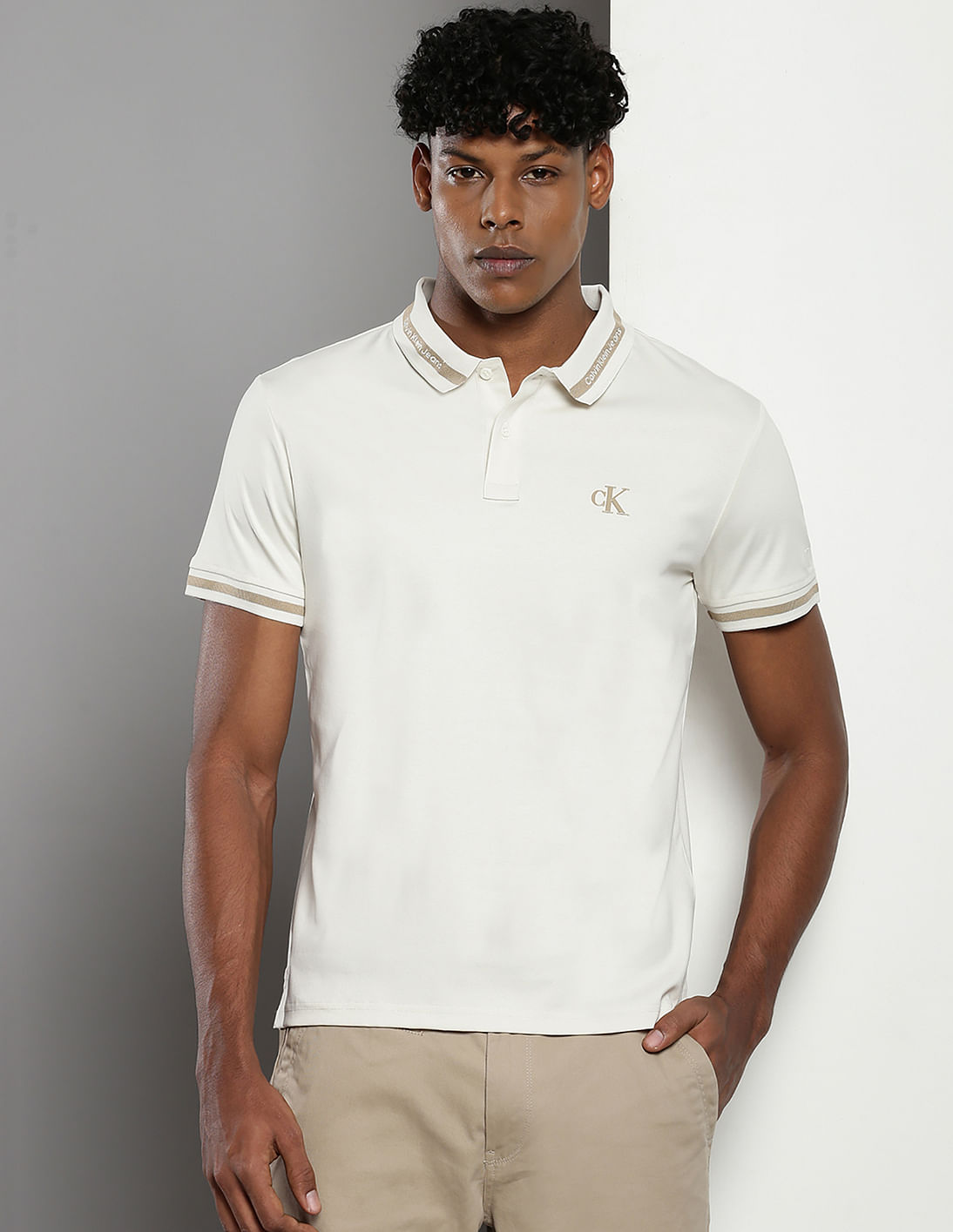 Tシャツ・カットソー ^ ^ Men's Beige Logo Open Collar Polo Short Sleev Amazon.com: Men's Lapel Collar T Shirts Fashion Spring and