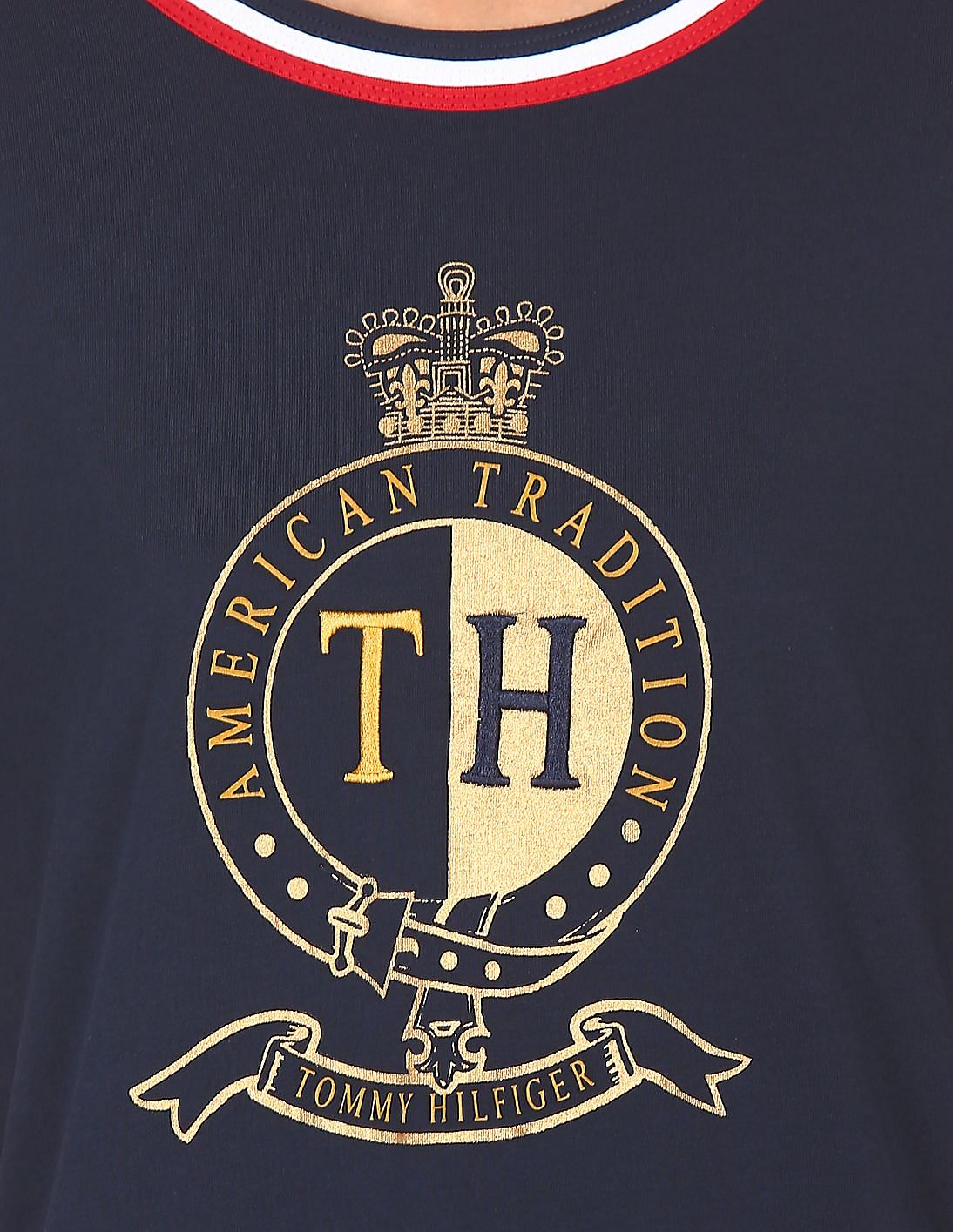Buy Tommy Hilfiger Women Navy Round Neck Brand Print T-Shirt