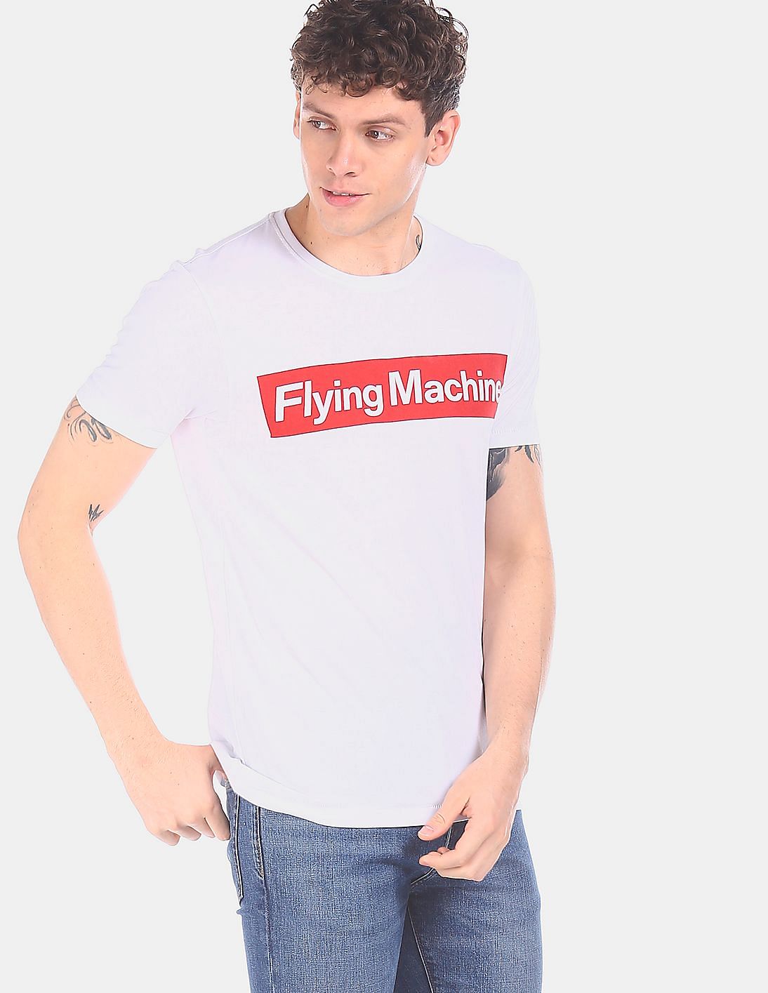 Buy Flying Machine Men White Crew Neck Brand Print T-Shirt - NNNOW.com