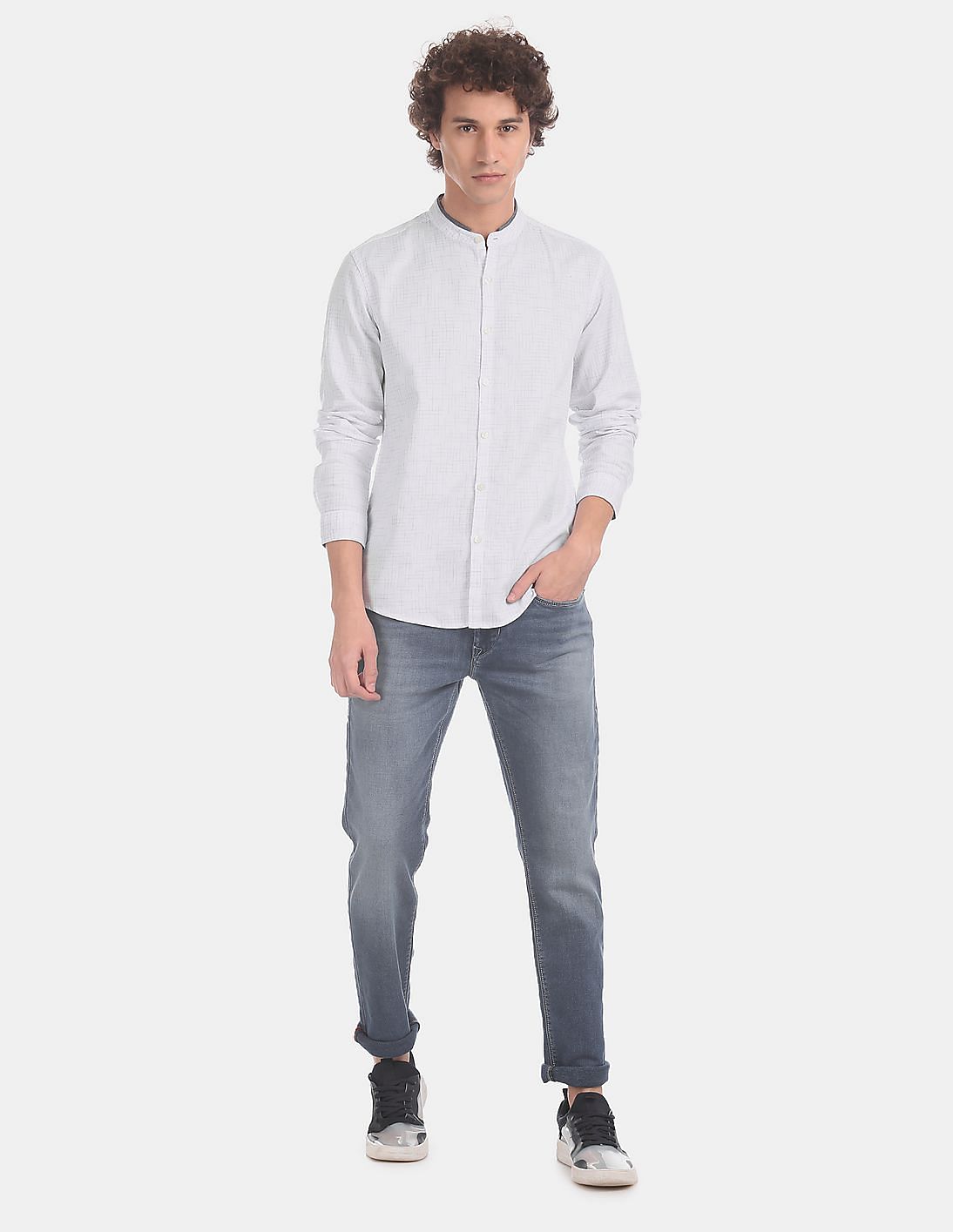 Buy Flying Machine Mandarin Collar Patterned Shirt - NNNOW.com