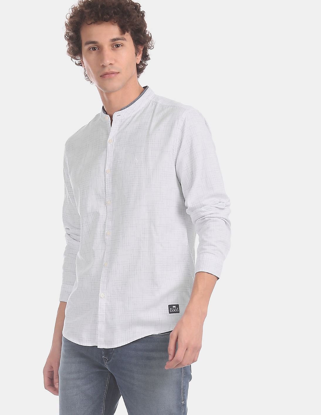 Buy Flying Machine Mandarin Collar Patterned Shirt - NNNOW.com