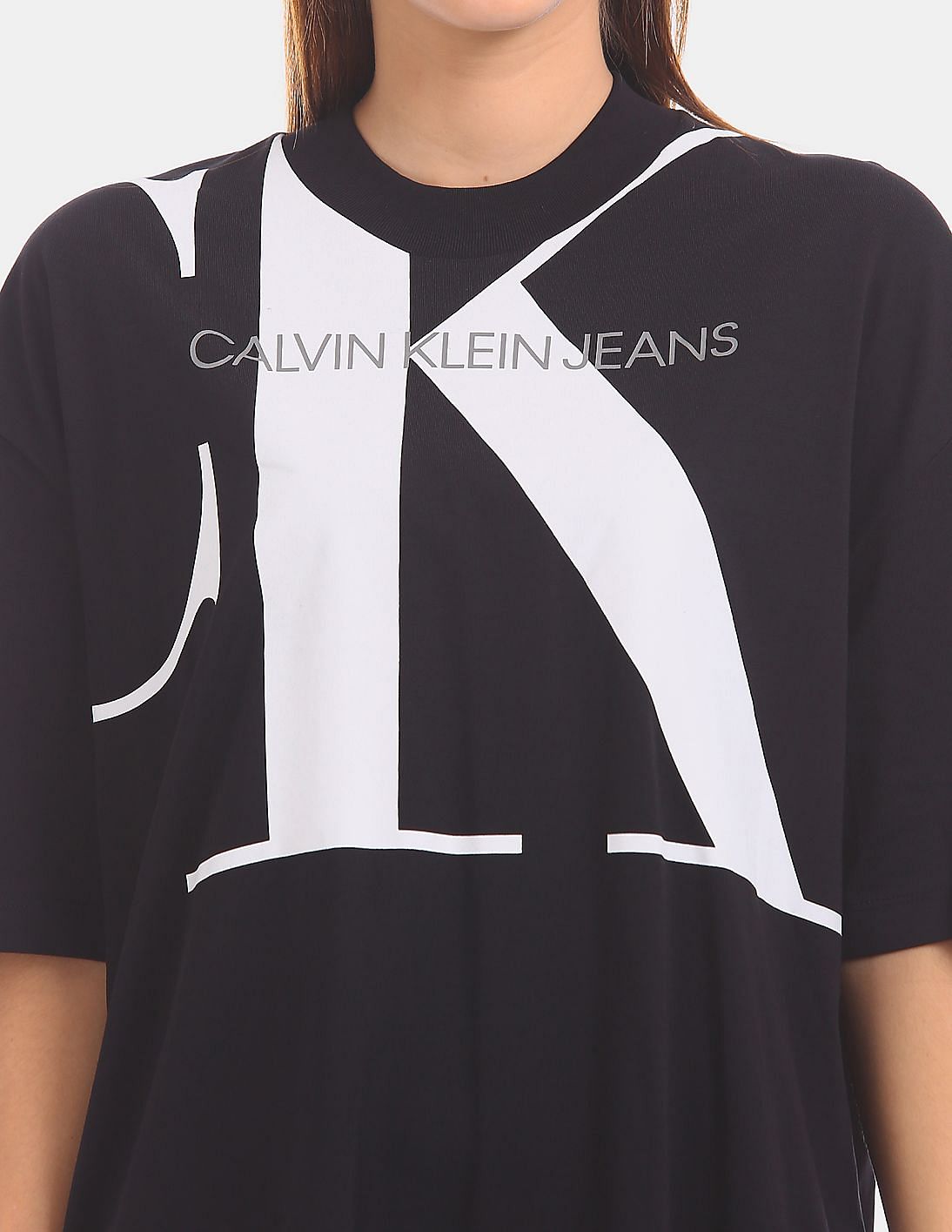C-01 Calvin Klein Embellished-Logo Ember T-Shirt Dress For Women