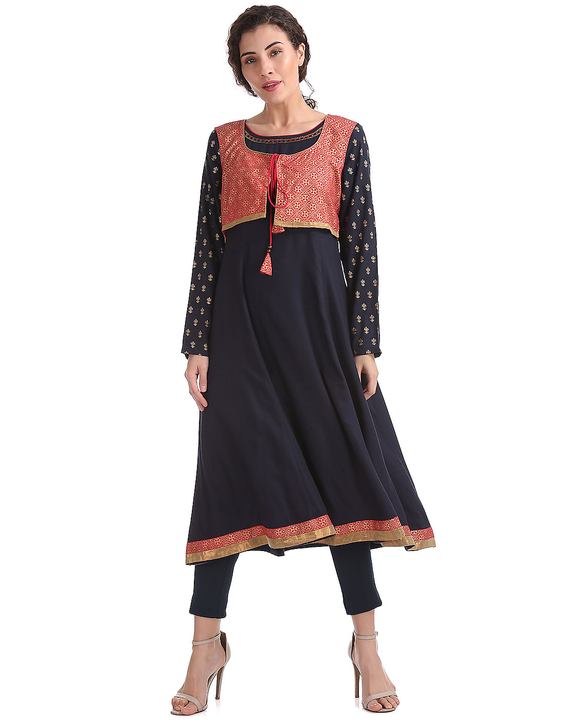 Buy Anahi Printed Kurta With Cropped Jacket - NNNOW.com