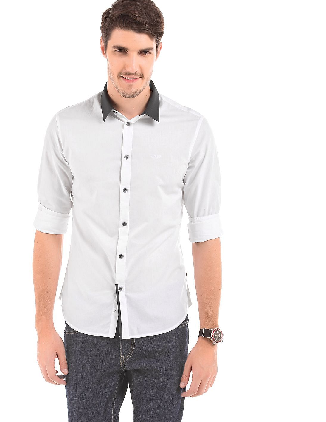 Buy Flying Machine Men Detachable Collar Slim Fit Shirt - NNNOW.com