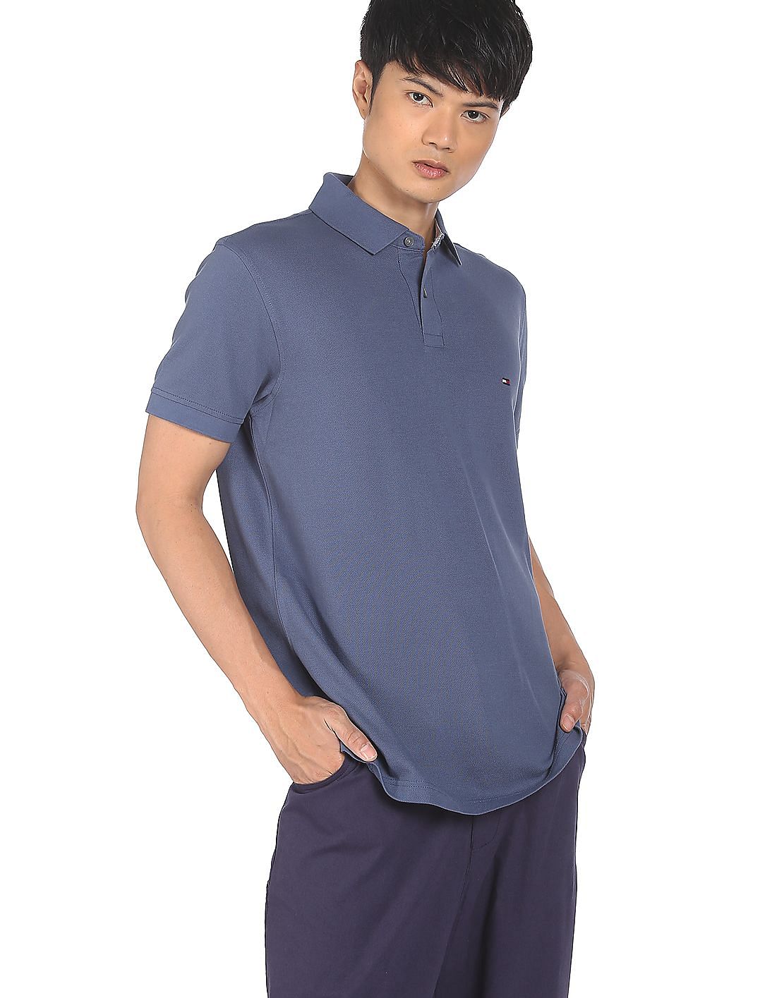 Buy Tommy Hilfiger Men Blue Pique Solid Polo Shirt - NNNOW.com