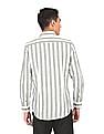 Calvin Klein Men White And Green Slim Fit Striped Smart Casual Shirt
