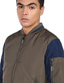 Flying Machine Stand Collar Colour Block Bomber Jacket