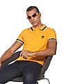 U.S. Polo Assn. Men Mustard Striped Collar Solid Pique Polo Shirt
