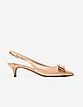 Cole Haan Beige Bow Accent Slingback Leather Kitten Heels