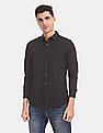 Calvin Klein Men Black Slim Fit Long Sleeve Cotton Stretch Casual Shirt