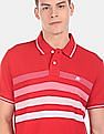 Aeropostale Men Red Short Sleeve Striped Pique Polo Shirt
