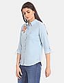 U.S. Polo Assn. Women Roll Up Sleeve Spread Collar Embroidered Shirt
