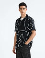 Flying Machine Cuban Collar Printed Holiday Shirt