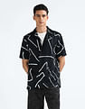 Flying Machine Cuban Collar Printed Holiday Shirt