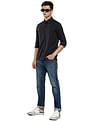 Calvin Klein Men Dark Grey Slim Fit Heathered Cotton Casual Shirt