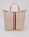 Tommy Hilfiger Solid Beige Nylon Handbag