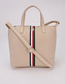 Tommy Hilfiger Solid Beige Nylon Handbag