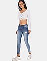 Aeropostale Women Blue Mid Rise Medium Washed Distressed Jeans