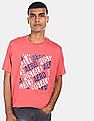 Aeropostale Men Coral Pink Crew Neck Cotton Graphic Print T-Shirt