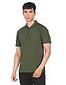 Calvin Klein Men Rifle Green Half Zip Placket Solid Polo Shirt